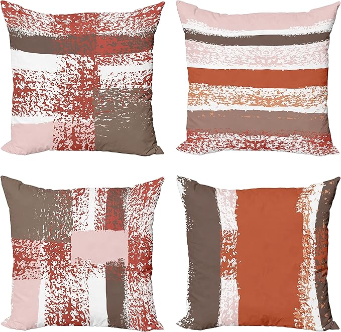 Ambesonne Grunge Throw Pillow Cushion Case Pack of 4, Abstract Design Simplistic Minimal Stripes Brushstrokes Contemporary, Modern Accent Double-Sided Digital Printing, 20", Taupe Paprika and Rose