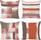 Ambesonne Grunge Throw Pillow Cushion Case Pack of 4, Abstract Design Simplistic Minimal Stripes Brushstrokes Contemporary, Modern Accent Double-Sided Digital Printing, 20", Taupe Paprika and Rose