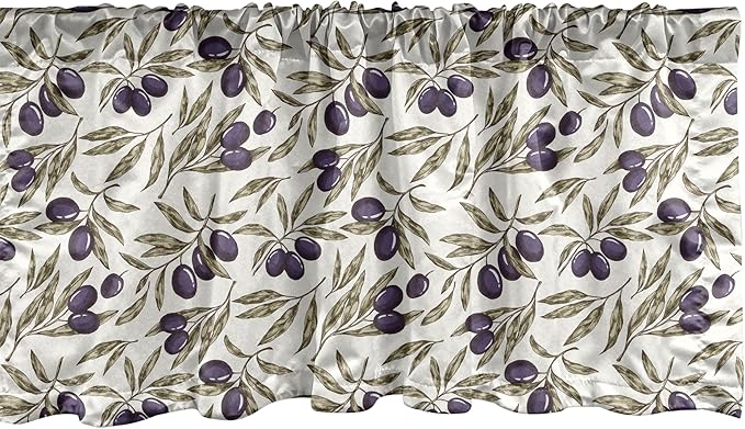 Ambesonne Olive Window Valance Pack of 2, Digitally Generated Hand Drawn Style Botanical Blossoms, Rod Pocket Curtain Valances for Kitchen Bedroom, 54" X 18", Quartz Taupe