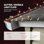 SEWANTA Christmas Light Clips - Set of 400 Mini Clips for Gutters and Shingles - Hanging Outdoor Lights - USA Made - No Tools Required