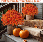 Artificial Fall Flowers Outdoor Fake Mums - 16 Bundles Fake Plants UV Resistant No Fade Faux Plastic Greenery Garden Porch Patio Fall Home Decor (Orangeyellow)
