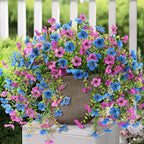 Artificial Hanging Flowers for Outdoors Spring Summer Decoration, 2PCS Silk Fake Daisy Realistic Outdoor Flowers UV Resistant Porch Patio Window Yard Decor(Purple Blue)