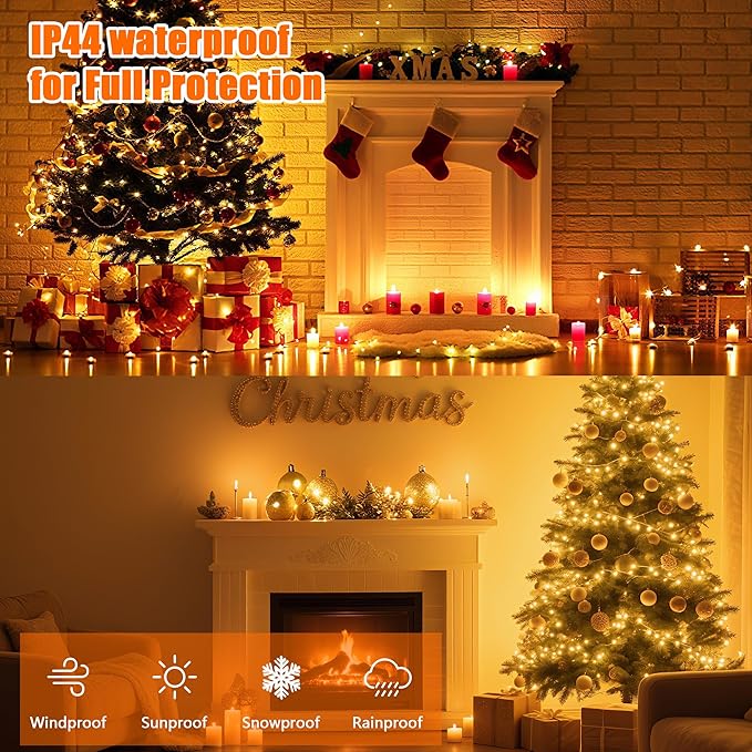 BHCLIGHT Extra-Long 165FT 500LED Christmas String Lights Outdoor/Indoor, Timer & Memory & 13 Modes, Warm White Christmas Lights Waterproof Green Wire Tree Lights for Xmas Holiday Party