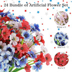 AGIRL 24 Bundles Artificial Flowers for Outdoor,No Fade Fake Plastic Flowers for Garden Porch Window Box Home,Red White Blue Faux Plants for 4th of July Memorial Day Independence Day Patriotic Decor