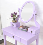 Roundhill Furniture Moniys Wood Moniya Makeup Vanity Table and Stool Set, Purple