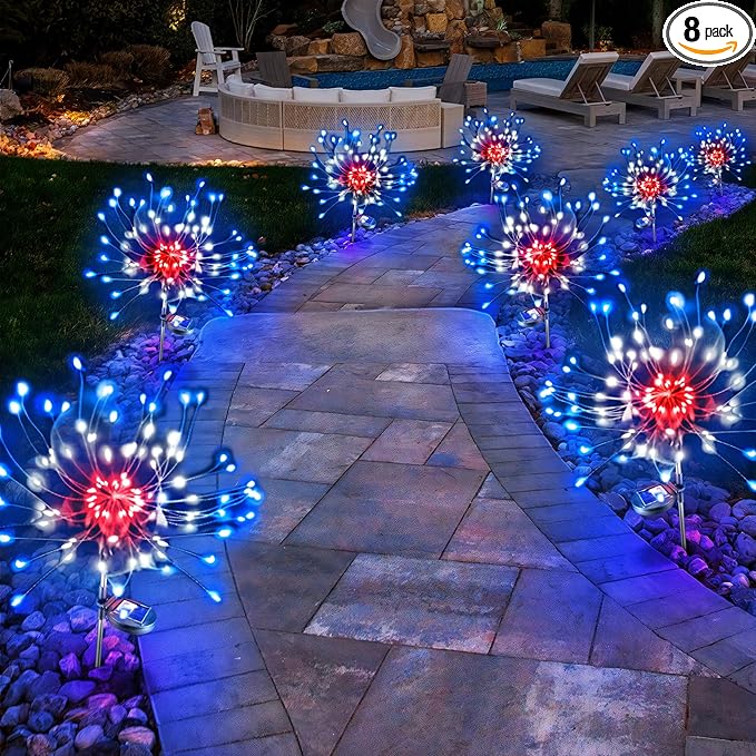 Anordsem Solar Lights Outdoor Waterproof: Garden Light Solar Powered for Yard Outside - LED Sparkler Fireworks Colorful Lighting Patio Decor 8 Pack - Gardening Gifts for Women Men Gardener