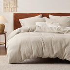 Bedsure Cotton Duvet Cover Queen Size - 100% Cotton Waffle Weave Beige Duvet Cover Queen Size, GentleSoft™ and Breathable Bedding Set for All Season, 3 Pieces, 90"x90"