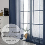 Aiyufeng Navy Blue Long Sheer Curtains - Slub Texture Semi Sheer Window Covering, Light & Airy Privacy Sheer Panels for Bedroom Living Room Patio Glass Door, 40 inch Width x 96 inch Length, Set of 2