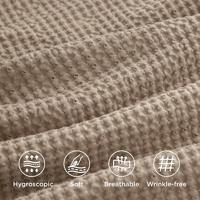 Bedsure Cotton Duvet Cover Set - 100% Cotton Waffle Weave Khaki Duvet Cover California King Size, GentleSoft™ and Breathable Cal King Tan Bedding Set for All Season, 3 Pieces, 104"x98"
