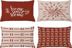 Ambesonne Modern Throw Pillow CushiCase Pack 4, Scandinavian Minimal Ornaments Boho Feather Leaves Home Phrase Print, Modern Accent Double-Sided Digital Printing, 20" x 12", Pale Tan and Dark Rust