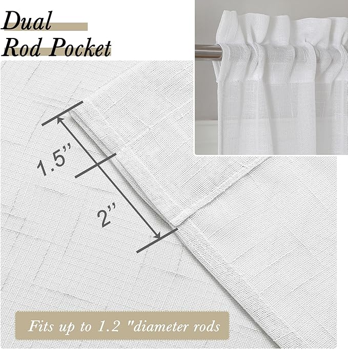 Aiyufeng Kirei Linen White Sheer Curtains - 2 Pieces, Elegant, Natural Light Flow, Rich Quality Material, Highly Durable Window Curtain Panels for Bedroom/Living Room (40" W x 63" L, Pure White)