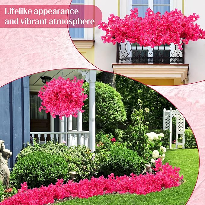 60 Pack Artificial Bougainvillea Floral 38" Silk Long Stem Bougainvillea Plants Hanging Table Centerpiece for Home Wedding Indoor Outdoor Decorations (Rose Red)