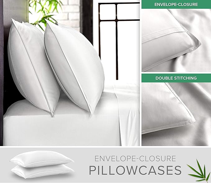 Twin XL Sheets by Pure Bamboo, Genuine 100% Organic Viscose Derived from Bamboo Bed Sheet Set, Luxuriously Soft & Cooling, Double Stitching, Lifetime Quality Promise (Twin XL, White)