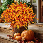 Artificial Mums for Outdoor Fall Flowers - Fake Plants UV Resistant No Fade Faux Plastic Home Decor Garden Porch Patio (1, OrangeMixed)