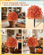 Artificial Mums Topiary Ball Tree With Flowers for Outdoors Fall Decor,23" Orange UV Resistant Fake Plants With Ground Spike Autumn Decorations for Home,Front Porch,Garden,Thanksgiving,Planters