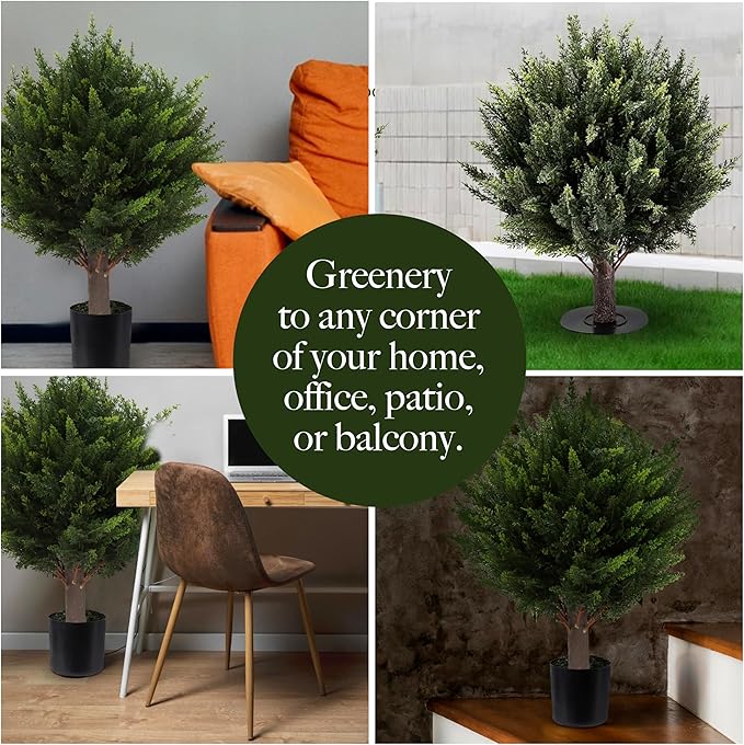 Artificial Cedar Topiary Tree, Indoor Outdoor Decorative Plant, Faux Evergreen Foliage (4, 15.7 inch Height (Leaves Diameter 15.7 inch))