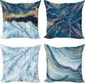 Ambesonne Marble Print Throw Pillow Cushion Case Pack of 4, Modern Themed Pastel Stone Stain Look Veins Aquatic, Tones for Decorative Home Accent Double-Sided Digital Printing, 16", Pale Blue Indigo