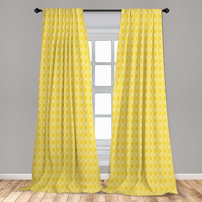 Ambesonne Yellow Window Curtains, Moroccan Trellis Pattern in Yellow Tones Vintage Eastern Pattern, Lightweight Decor 2-Panel Set with Rod Pocket, Pair of - 28" x 95", Mustard Yellow