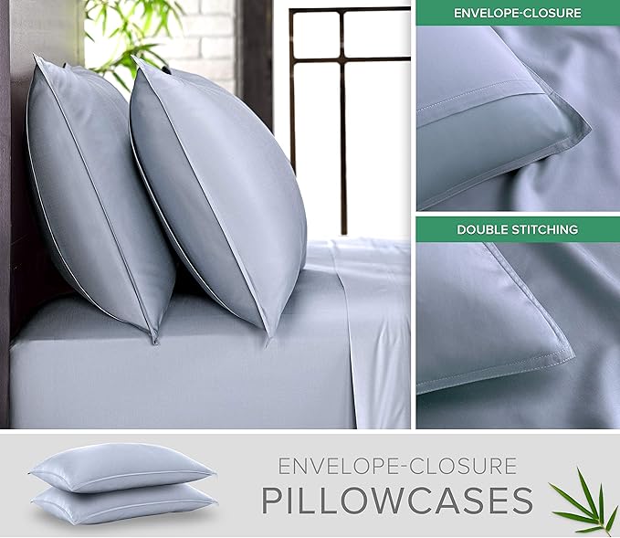 King Sheets by Pure Bamboo, Genuine 100% Organic Viscose Derived from Bamboo Bed Sheet Set, Luxuriously Soft & Cooling, Double Stitching, Lifetime Quality Promise (King, Sterling Blue)