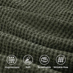 Bedsure 100% Cotton Duvet Cover Queen Size with Fitted Sheet - 4 Pieces Olive Green Waffle Weave Bedding Set, GentleSoft™ and Breathable, Includes 1 Duvet Cover 90x90, 1 Fitted Sheet, 2 Pillow Shams