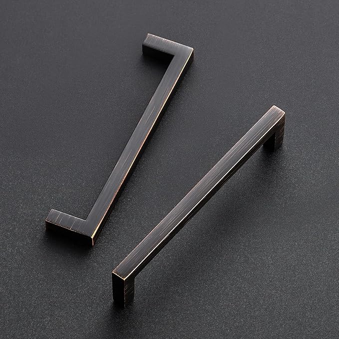 Ravinte 10 Pack Solid Kitchen Cabinet Handles Oil Rubbed Bronze Cabinet Pulls Slim Drawer Pulls with 5 Inch Hole Center Square Bar Kitchen Cabinet Hardware