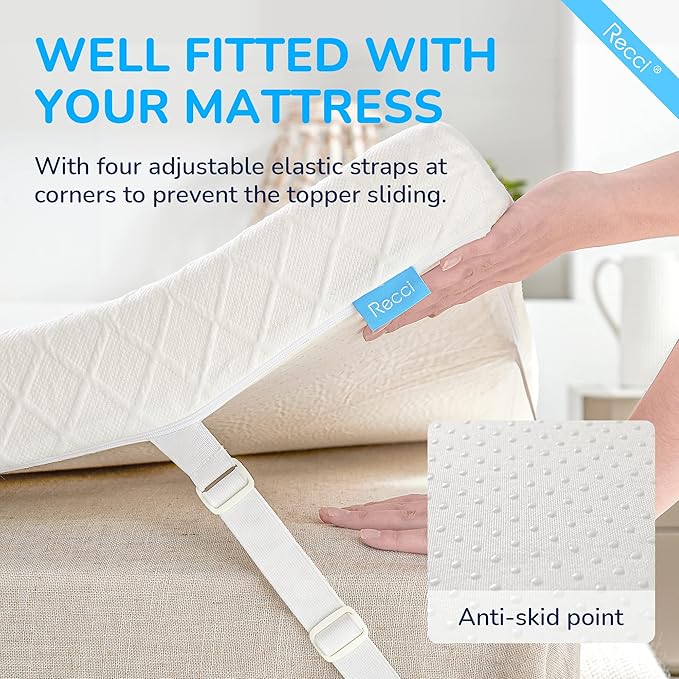 RECCI 2 Inch Twin Size Mattress Topper, 100% CertiPUR-US Certified Memory Foam, Pressure Relieving, Removable & Washable Cover, Ideal for Bedroom, Guestroom, College Dorms
