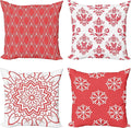 Ambesonne Retro Throw Pillow Cushion Case Pack of 4, Trellis Grid Medieval Floral Damask Mandala Flower Ornament in Modern Monochrome, Modern Accent Double-Sided Digital Printing, 16", Dark Coral