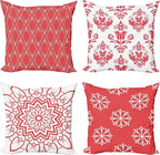 Ambesonne Retro Throw Pillow Cushion Case Pack of 4, Trellis Grid Medieval Floral Damask Mandala Flower Ornament in Modern Monochrome, Modern Accent Double-Sided Digital Printing, 16", Dark Coral