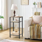 Hoctieon 2-Set 3 Tier End Table, Telephone Table Set of 2, Tall Side Table with Storage Set of 2, Small Nightstand for Small Spaces, Metal Frame, for Living Room, Bedroom, Sofa Couch, Hallway, Greige