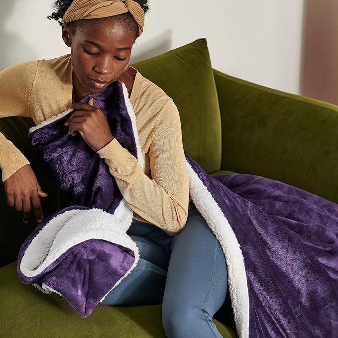 Bedsure GentleSoft Sherpa Fleece Throw Blanket Twin Size for Couch - Thick and Warm Throw for Girls and Women, Soft Fuzzy Plush Twin Blanket for Winter, Purple, 60x80 Inches