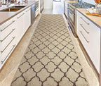 Custom Size Modern Runner Rug Carpet for Hallway Entryway Foyer Kitchen, Slip Resistant Latex Rubber Backed 31 inch Wide X Customized Length, Trellis Beige, 31 inch X 24 feet
