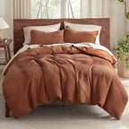 Bedsure Cooling Waffle Duvet Cover King - Cotton Blend Rayon Derived from Bamboo Duvet Cover Set for Hot Sleepers, Breathable Bedding Set with a Vintage Charm, 3 Pieces (Burnt Orange, King, 104"x90")