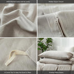 MooMee Bedding Duvet Cover Set 100% Washed Cotton Linen Like Textured Breathable Durable Soft Comfy (Heathered Cream Grey, Alaska King 132"x120")