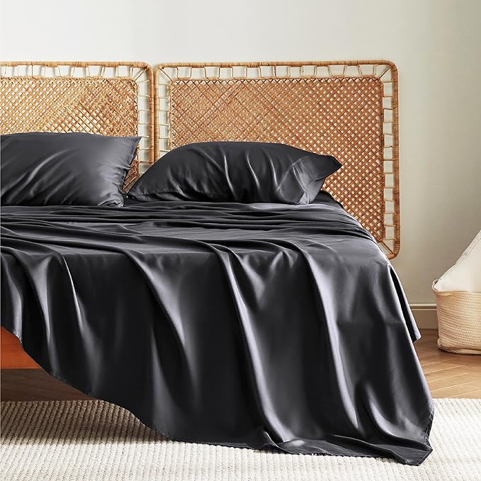 Bedsure Full Size Bed Sheets, Cooling Sheets, Rayon Derived from Bamboo, Breathable & Soft, Deep Pocket Up to 16 Inches, Hotel Luxury Silky Bedding for Hot Sleepers, Black