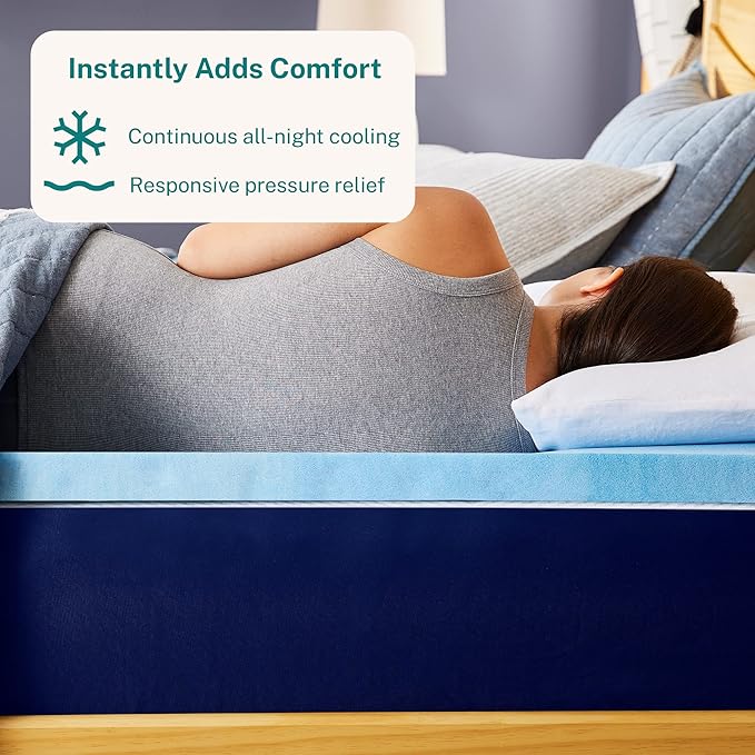 Sleep Innovations 2 Inch Cooling Gel Infused Memory Foam Mattress Topper, Queen Size, Cool Comfort, Medium Support