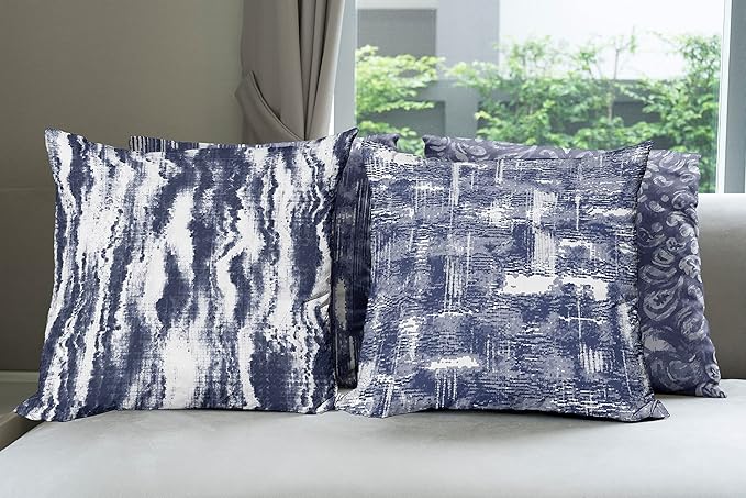 Ambesonne Vintage Throw Pillow Cushion Case Pack of 4, Abstract Grunge Effect Brushstrokes and Waving Striping Stains Paisley Drops, Modern Accent Double-Sided Digital Printing, 16", Violet Blue White