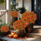 Artificial Fall Flowers Outdoor Fake Mums - 16 Bundles Fake Plants UV Resistant No Fade Faux Plastic Greenery Garden Porch Patio Fall Home Decor (Red Orange16)