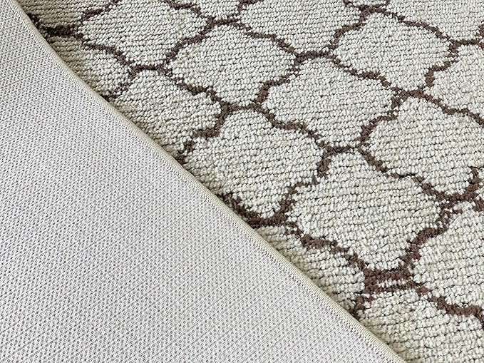 Custom Size Modern Runner Rug Carpet for Hallway Entryway Foyer Kitchen, Slip Resistant Latex Rubber Backed 31 inch Wide X Customized Length, Trellis Beige, 31 inch X 29 feet