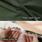 MooMee Bedding Duvet Cover Set 100% Washed Cotton Linen Like Textured Breathable Durable Soft Comfy (Solid Forest Green, Super Queen 90"x98")