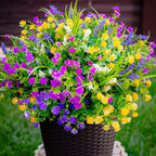 Artificial Flowers Outdoor Fake Plants - 12 Bundles UV Resistant Shrubs No Fade Faux Plastic Greenery Home Garden Porch Patio Decoration Indoor (1, Multi-12pcs)