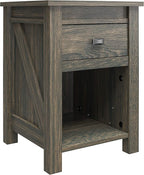 Ameriwood Home Farmington Country Style Nightstand with Barn Door Design, Concealed Drawer and Open Cubby, Weathered Oak