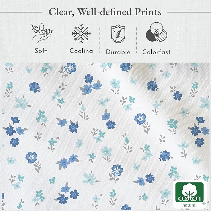 California Design Den Floral Pattern King Size Sheets Set - Luxury 400 Thread Count Sateen, Natural 100% Cotton Sheets, Deep Pockets, Cooling and Durable Bedding Set - Blooming Meadows