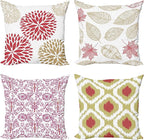 Ambesonne Vintage Throw Pillow Cushion Case Pack of 4, Bohemian Ornamental Leaves Dahlia Pattern Geometric Art Curlicue Motif, Modern Accent Double-Sided Digital Printing, 20", Dark Pink and Camel