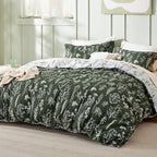 Bedsure Full Comforter Set - Dark Olive Green Bed Set, 3 Pieces Cute Floral Bedding, 1 Soft Reversible Botanical Flowers Comforter and 2 Pillow Shams