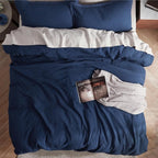 Bedsure Cotton Duvet Cover Queen - 100% Cotton Waffle Weave Navy Blue Duvet Cover Queen Size, GentleSoft™ and Breathable Bedding Set for All Season, 3 Pieces, 90"x90"