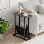 Yusong Small Narrow Side Table for Small Spaces, 17.7" W Slim End Table Magazine Table Nightstand with Storage Holder, Accent Skinny Snack Couch Bedside Table, Grey, Complete Iron Pipes