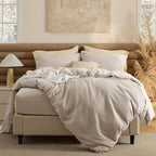 Bedsure 100% Cotton Duvet Cover Queen Size with Fitted Sheet - 4 Pieces Linen Color Waffle Weave Bedding Set, GentleSoft™ and Breathable, Includes 1 Duvet Cover 90x90, 1 Fitted Sheet, 2 Pillow Shams