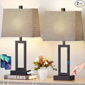 23.5" Touch Control Table Lamps Set of 2, Bedside Lamp with 2 USB Charging Ports & AC Outlet, 3-Way Dimmable Modern Nightstand Lamp for Living Room Bedroom End Table Office(2700K 2 LED Bulbs Included)