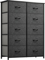 YITAHOME 10 Drawer Dresser - Fabric Storage Tower, Organizer Unit for Bedroom, Living Room, Hallway, Closets - Sturdy Steel Frame, Wooden Top & Easy Pull Fabric Bins (Black Grey)