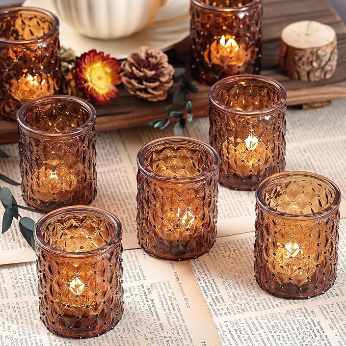 36 Pack Amber Votive Candle Holders, Glass Tea Lights Candle Holder for Boho Wedding Decor,Amber Candle Holders for Home Decor Gift Fall Wedding Christmas, Thanksgiving Party Table
